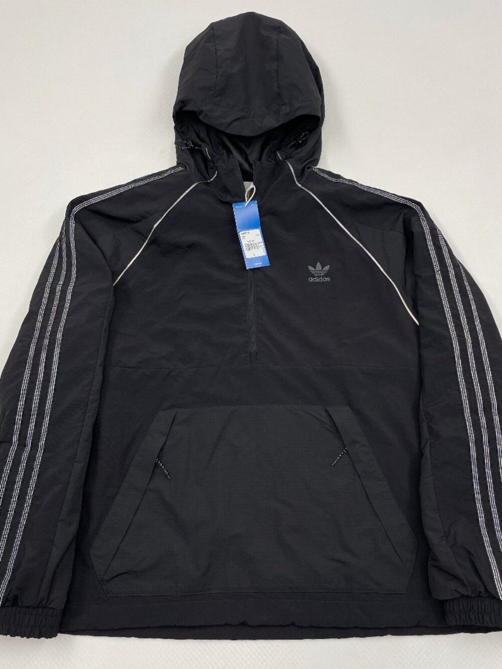 Adidas Originals Black Anorak Hooded Windbreaker Pullover Jacket Men’s L NEW